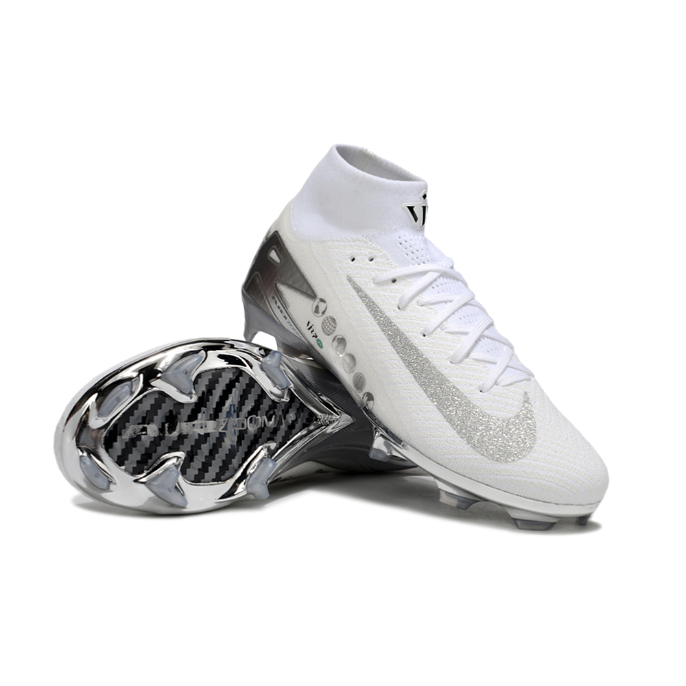 Chuteira Campo Nike Air Zoom Mercurial Superfly 10 Elite FG Branco e Prata