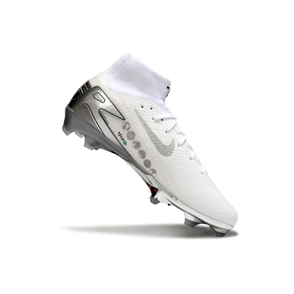Chuteira Campo Nike Air Zoom Mercurial Superfly 10 Elite FG Branco e Prata