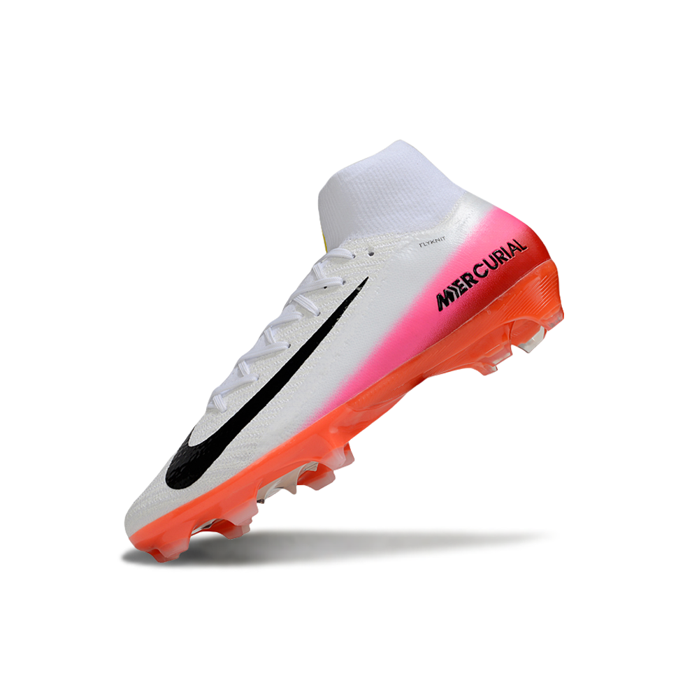 Chuteira Campo Nike Air Zoom Mercurial Superfly 10 Elite FG Branco, Laranja e Rosa