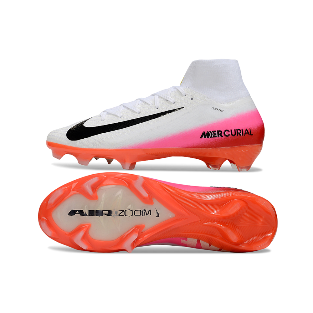 Chuteira Campo Nike Air Zoom Mercurial Superfly 10 Elite FG Branco, Laranja e Rosa