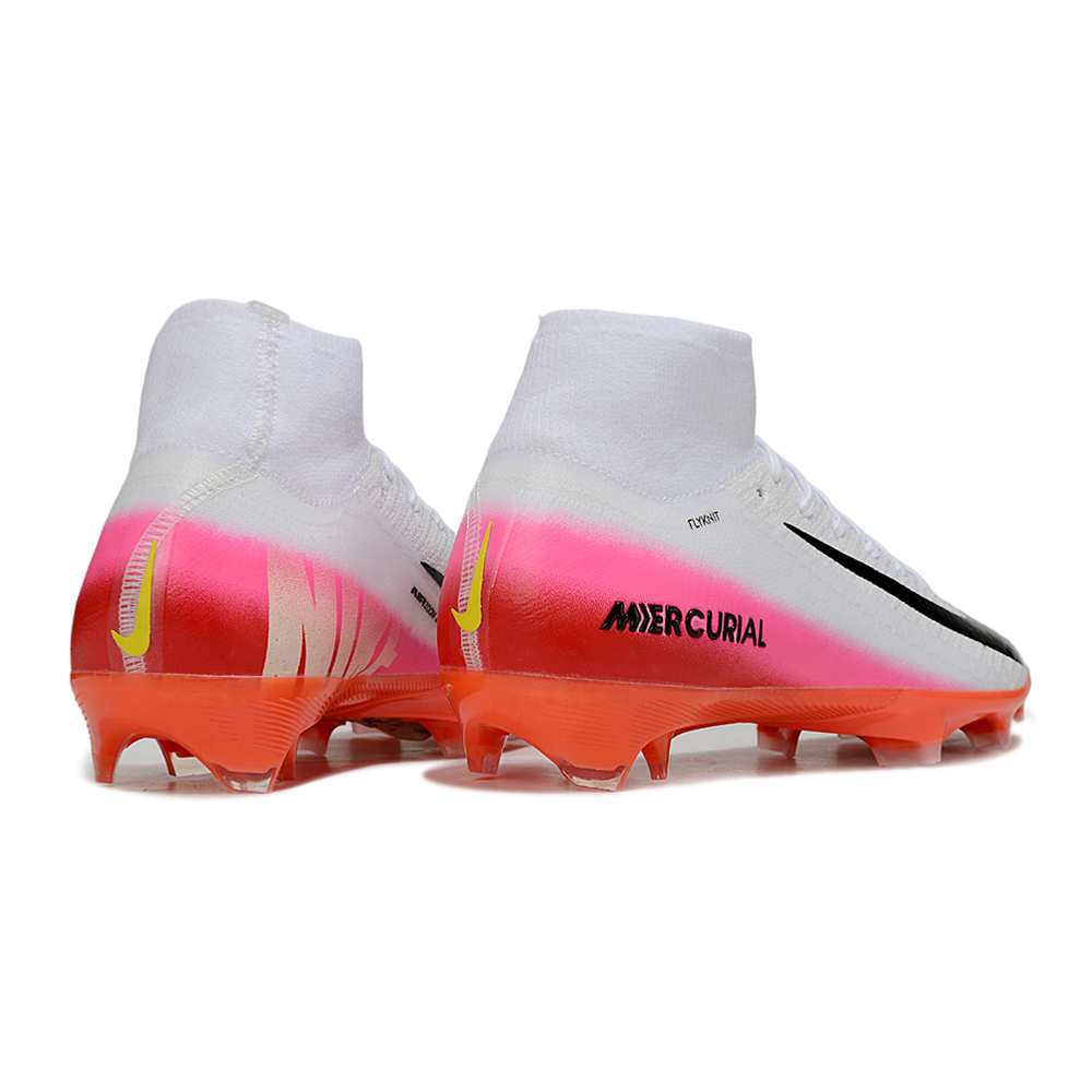 Chuteira Campo Nike Air Zoom Mercurial Superfly 10 Elite FG Branco, Laranja e Rosa