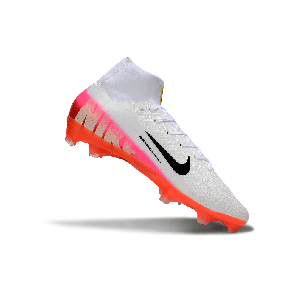 Chuteira Campo Nike Air Zoom Mercurial Superfly 10 Elite FG Branco, Laranja e Rosa