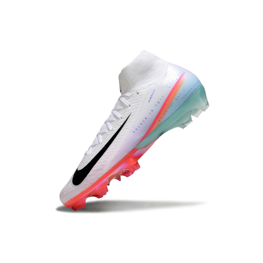 Chuteira Campo Nike Air Zoom Mercurial Superfly 10 Elite FG Branco, Rosa e Azul