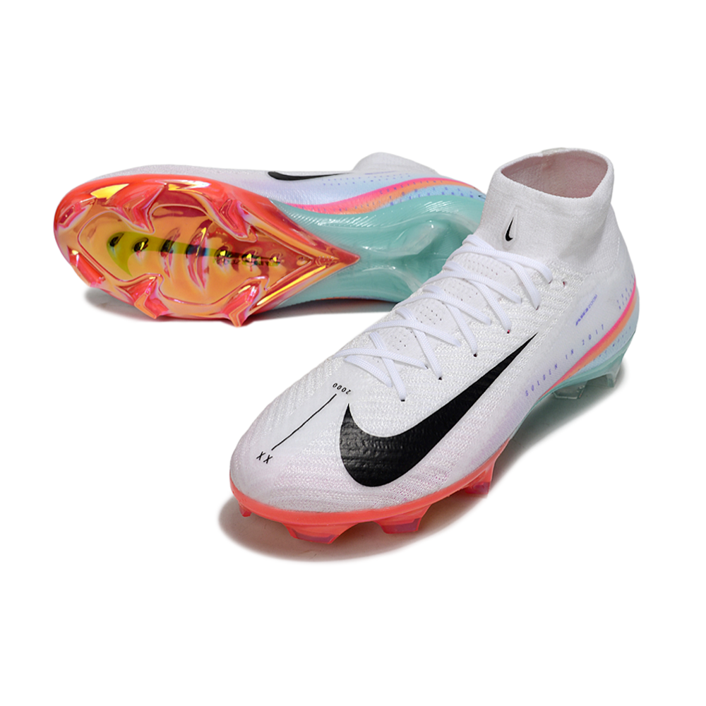 Chuteira Campo Nike Air Zoom Mercurial Superfly 10 Elite FG Branco, Rosa e Azul