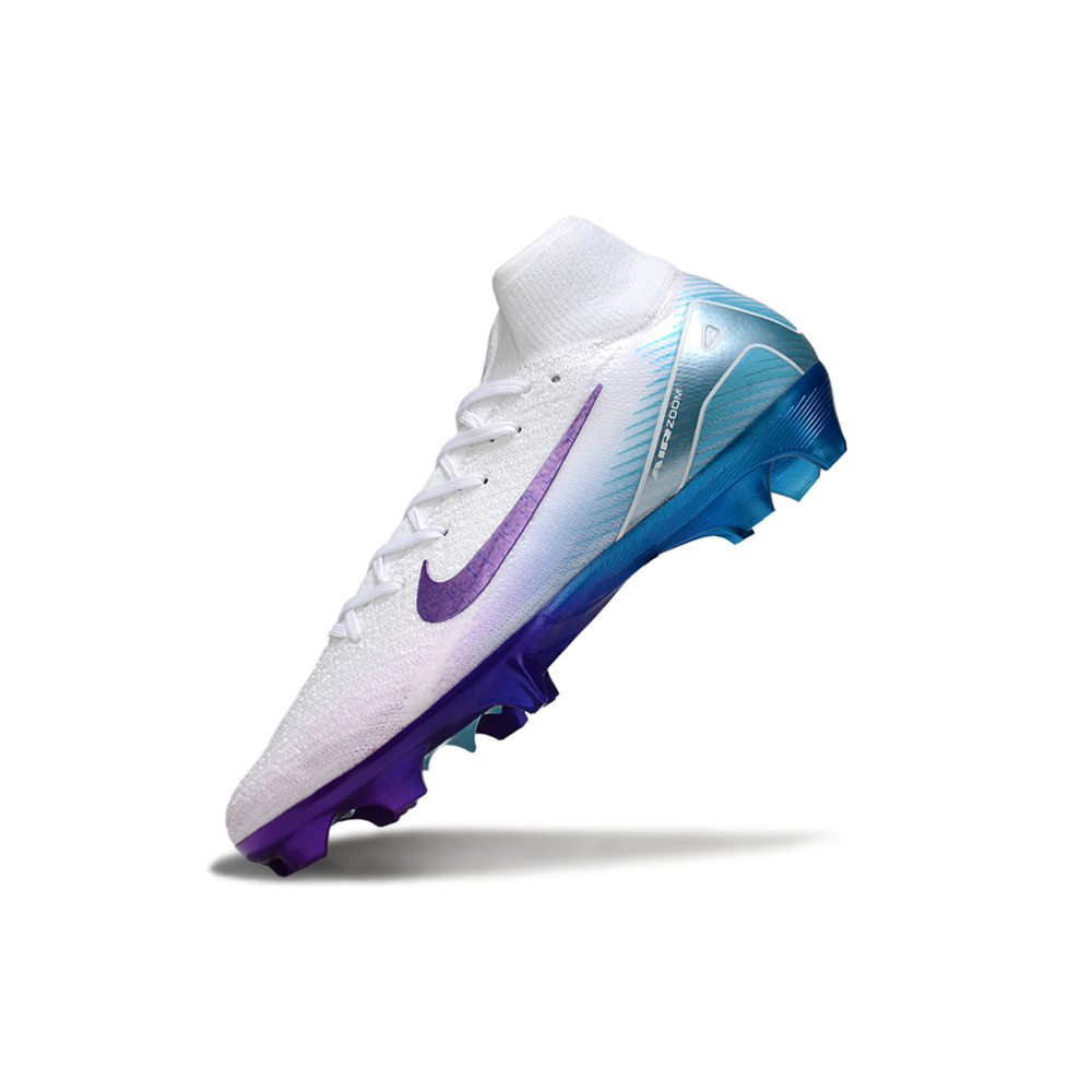 Chuteira Campo Nike Air Zoom Mercurial Superfly 10 Elite FG Branco, Roxo e Azul 'Chromatic