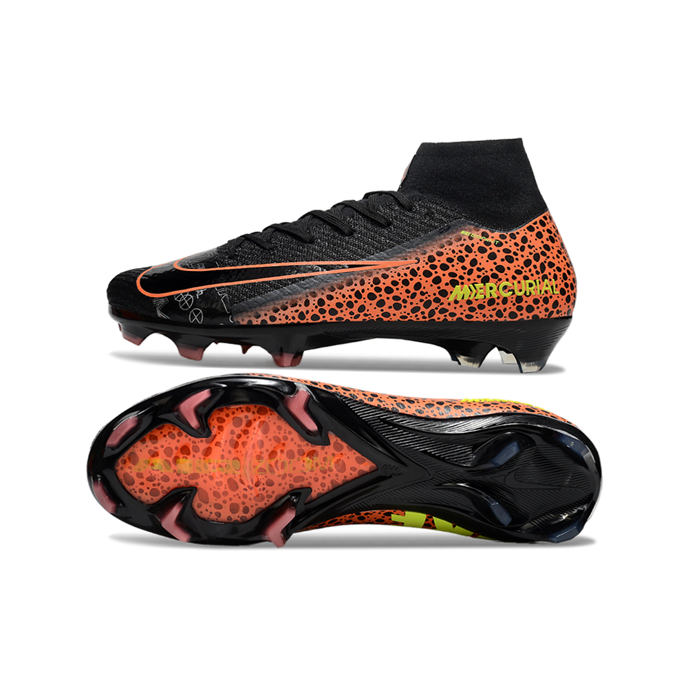 Chuteira Campo Nike Air Zoom Mercurial Superfly 10 Elite FG Preta e Laranja