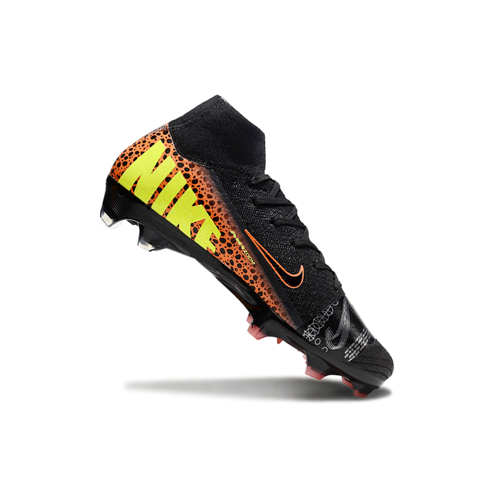Chuteira Campo Nike Air Zoom Mercurial Superfly 10 Elite FG Preta e Laranja