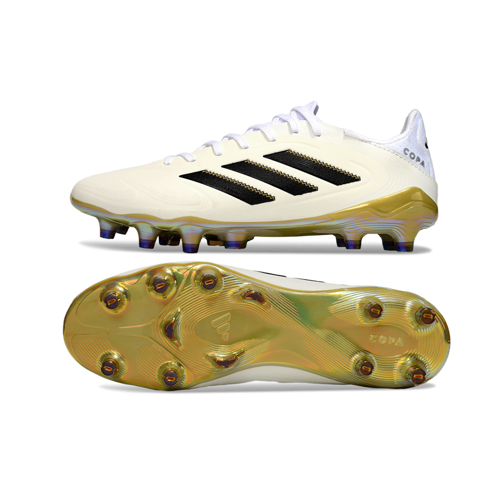 Chuteira Campo Adidas Copa Pure II Elite FG Branco, Preto e Dourado
