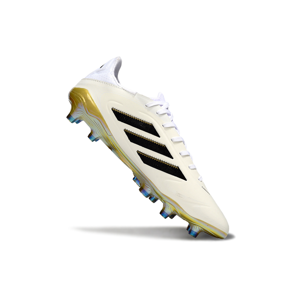 Chuteira Campo Adidas Copa Pure II Elite FG Branco, Preto e Dourado