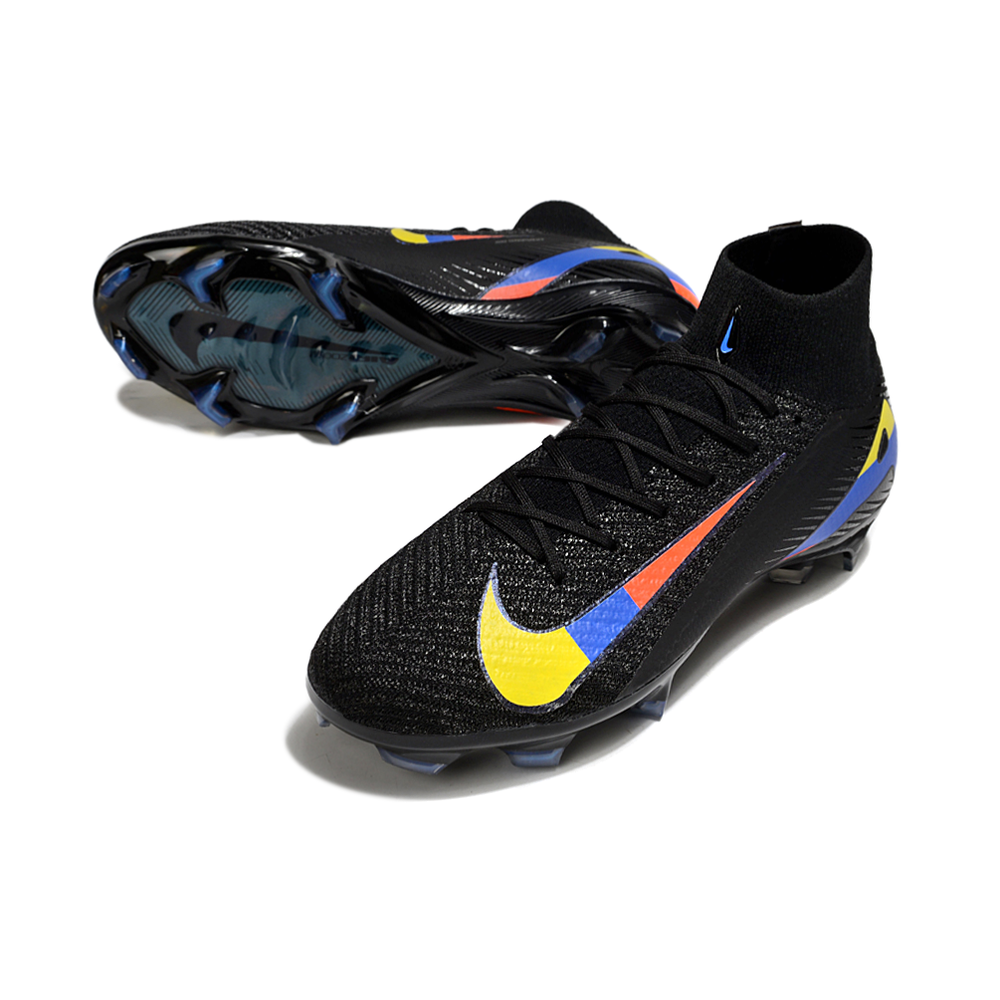 Chuteira Campo Nike Air Zoom Mercurial Superfly 10 Elite FG Preto, Amarelo, Azul e Vermelho
