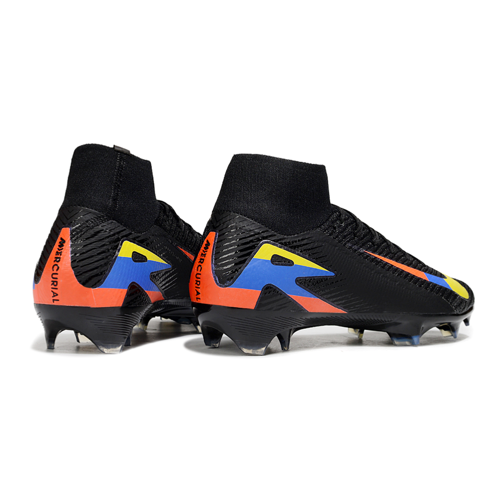 Chuteira Campo Nike Air Zoom Mercurial Superfly 10 Elite FG Preto, Amarelo, Azul e Vermelho