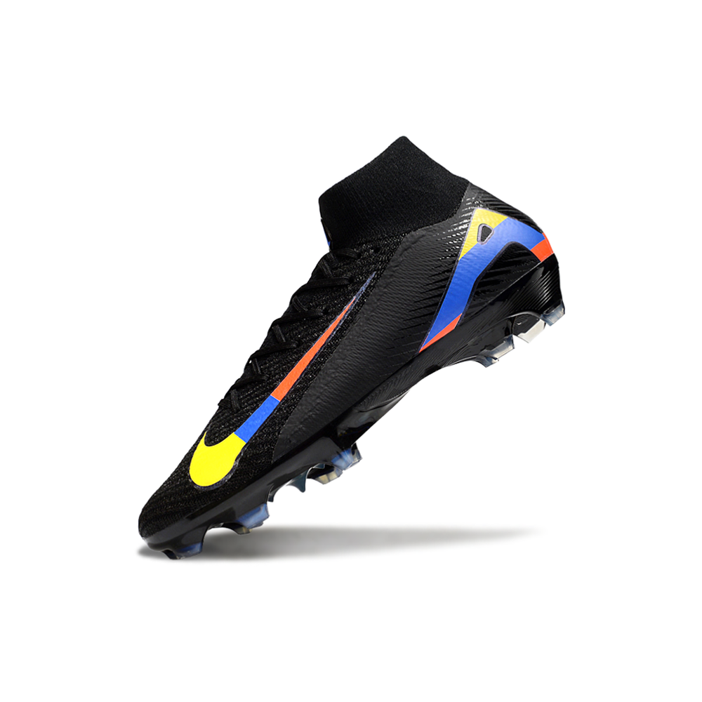 Chuteira Campo Nike Air Zoom Mercurial Superfly 10 Elite FG Preto, Amarelo, Azul e Vermelho