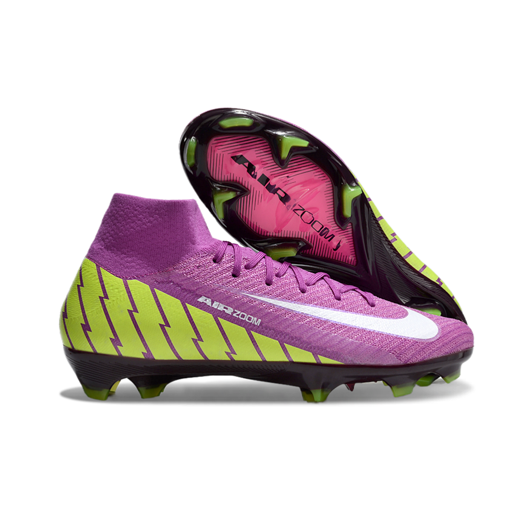 Chuteira Campo Nike Air Zoom Mercurial Superfly 10 Elite FG Roxa e Verde
