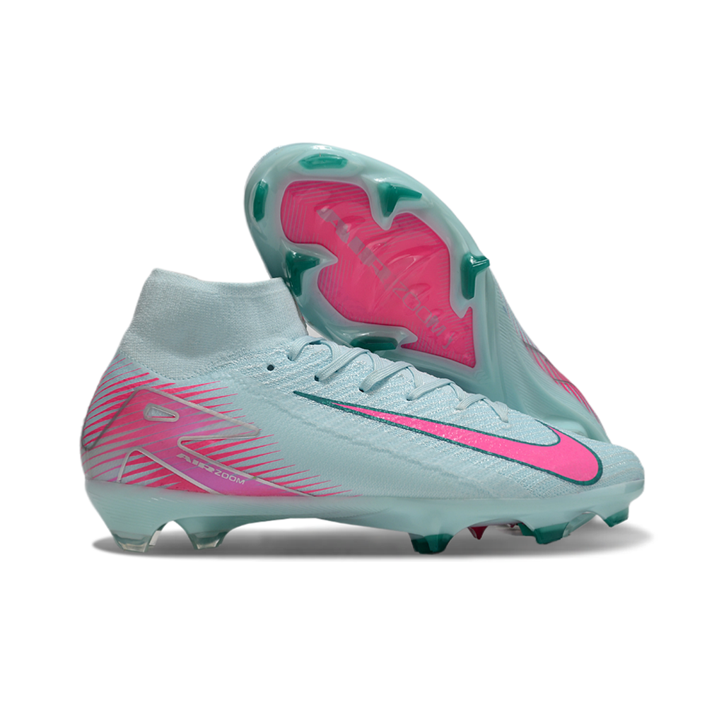 Chuteira Campo Nike Air Zoom Mercurial Superfly 10 Elite FG Verde e Rosa