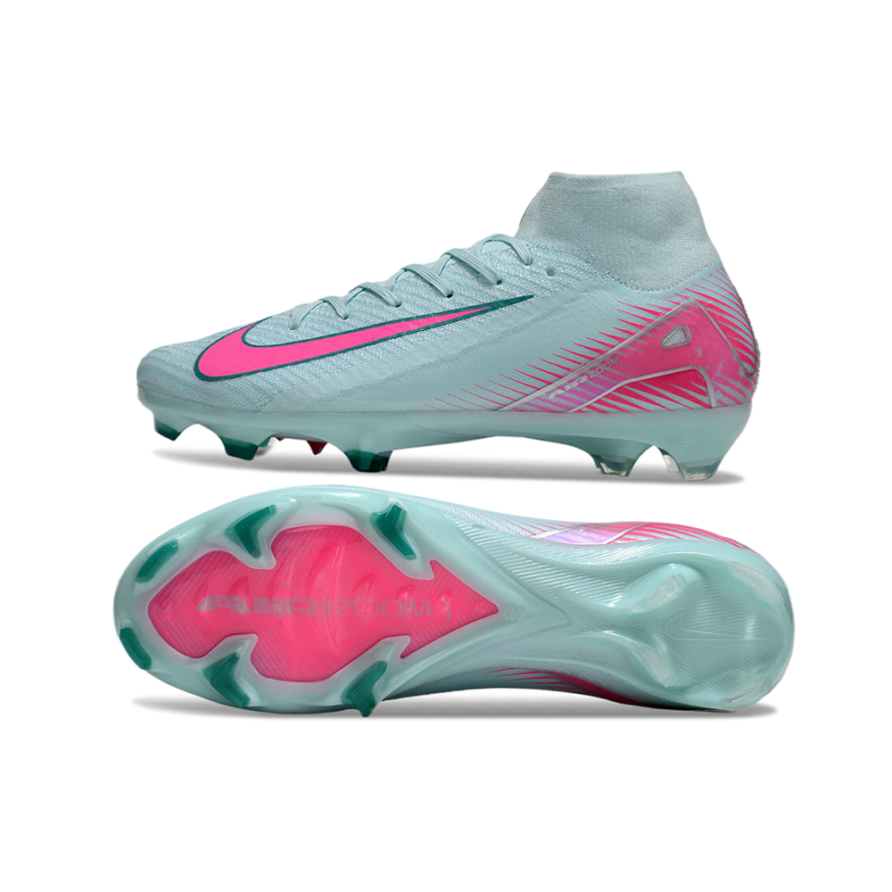 Chuteira Campo Nike Air Zoom Mercurial Superfly 10 Elite FG Verde e Rosa