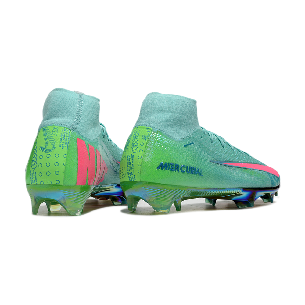 Chuteira Campo Nike Air Zoom Mercurial Superfly 10 Elite FG Verde e Rosa 