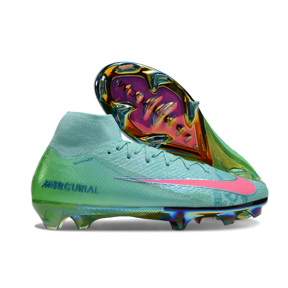 Chuteira Campo Nike Air Zoom Mercurial Superfly 10 Elite FG Verde e Rosa 