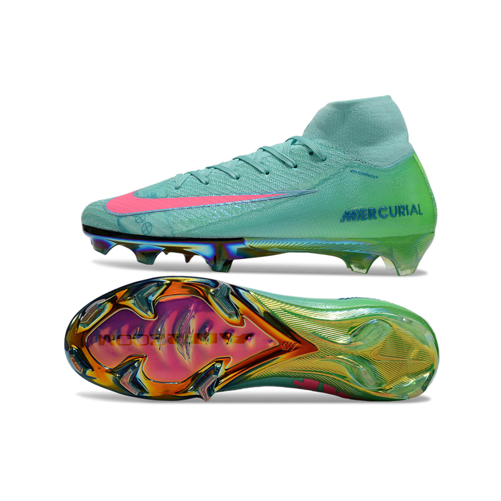 Chuteira Campo Nike Air Zoom Mercurial Superfly 10 Elite FG Verde e Rosa 