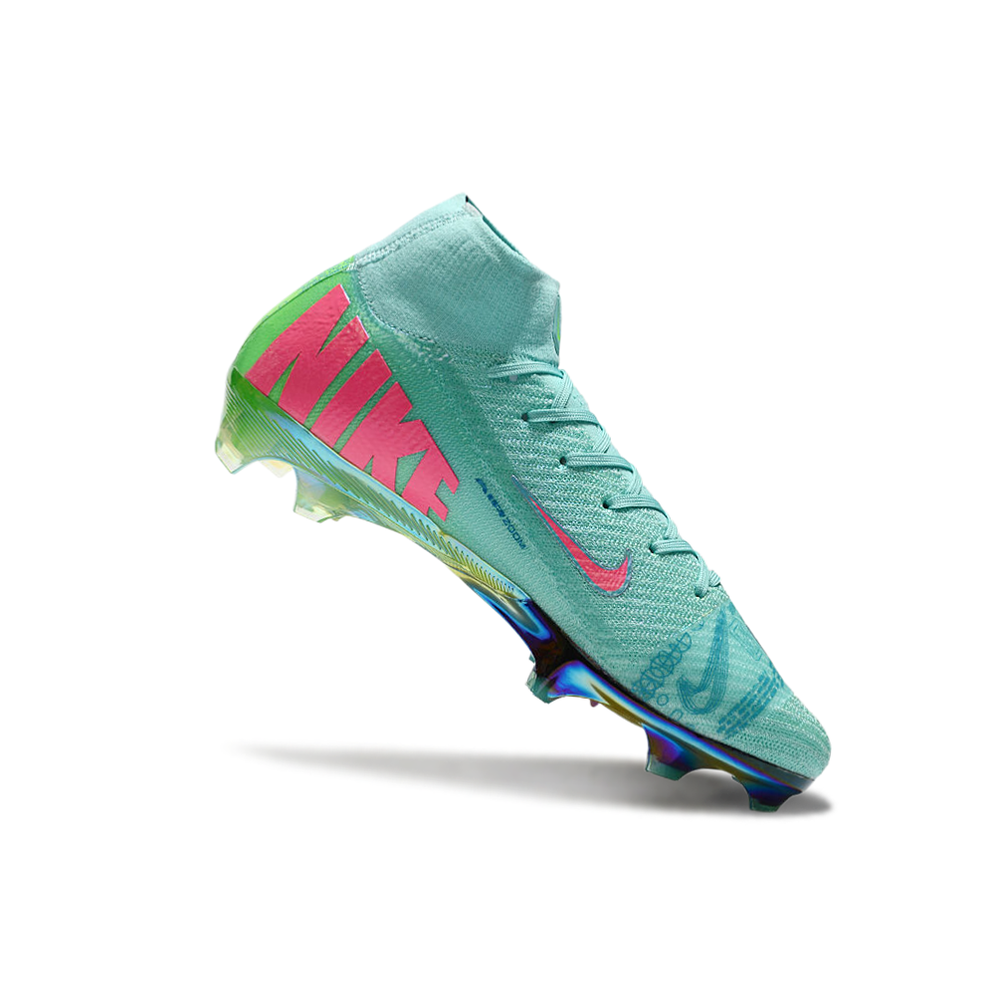 Chuteira Campo Nike Air Zoom Mercurial Superfly 10 Elite FG Verde e Rosa 