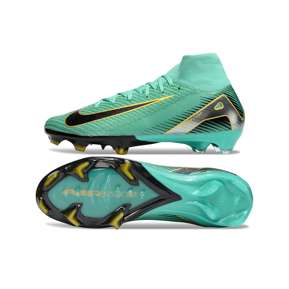 Chuteira Campo Nike Air Zoom Mercurial Superfly 10 Elite FG Verde, Preto e Dourado