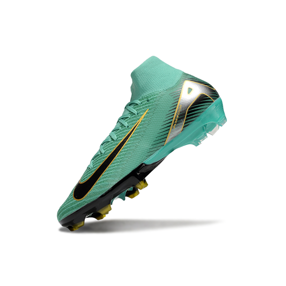 Chuteira Campo Nike Air Zoom Mercurial Superfly 10 Elite FG Verde, Preto e Dourado