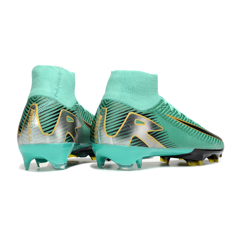 Chuteira Campo Nike Air Zoom Mercurial Superfly 10 Elite FG Verde, Preto e Dourado
